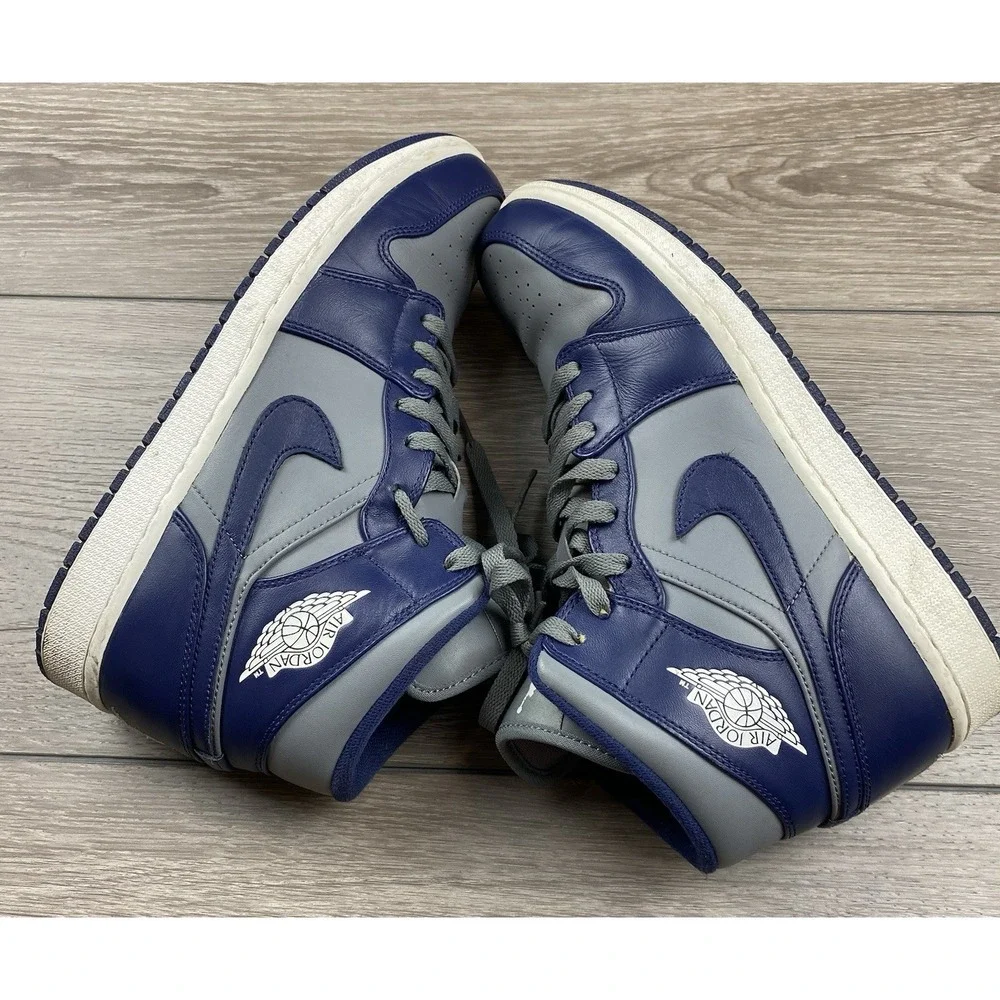 Nike Mens Air Jordan 1 Mid Georgetown 554724-006 Midnight Navy Cool Grey Size 10